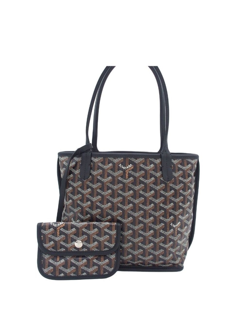 Goyard Anjou Mini Black Brown Leather Reversible Handbag